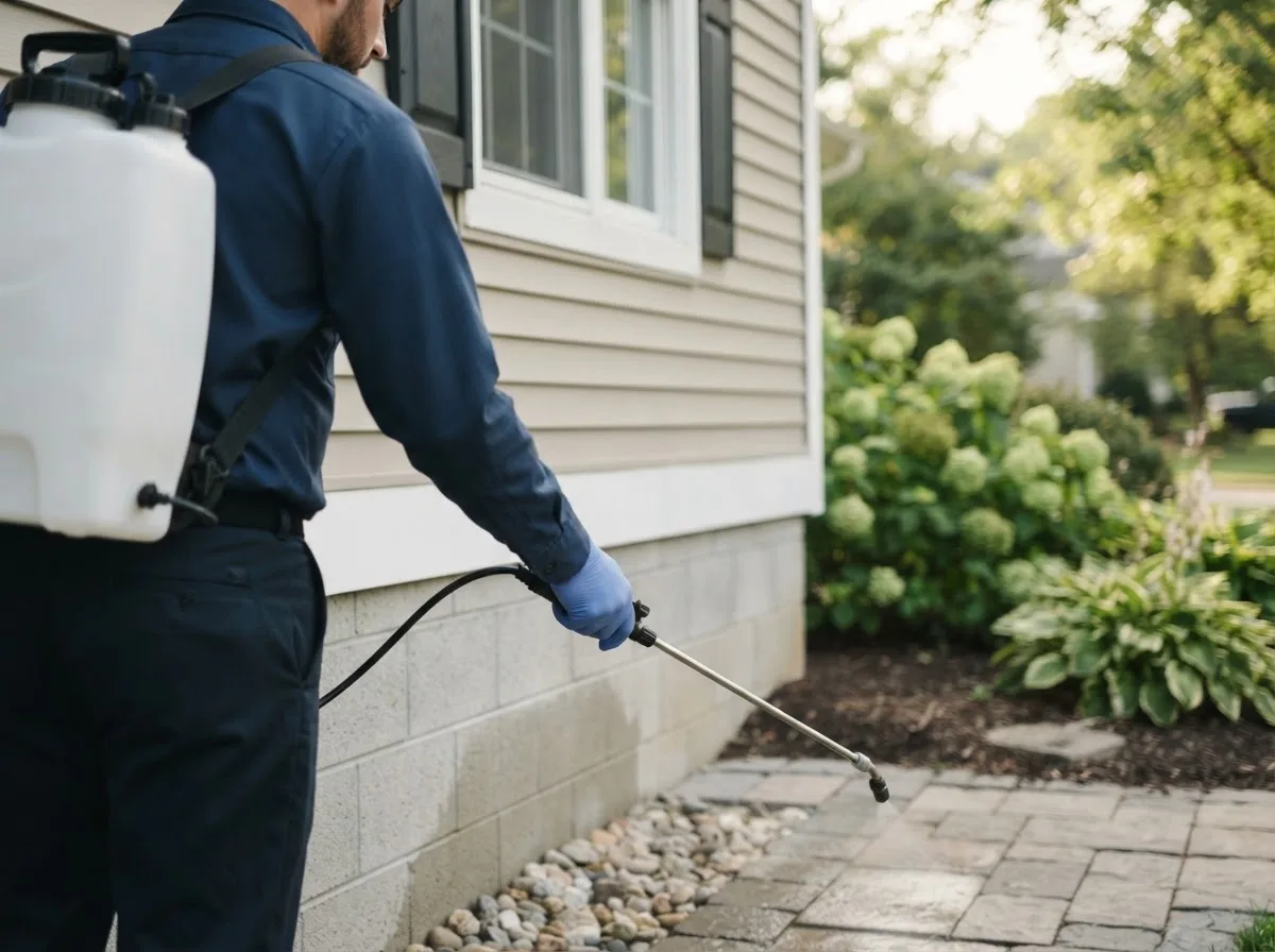 Pest control technician inspecting a home in Inglis, FL